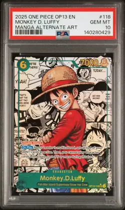 One Piece Monkey D Luffy Manga Op13-118 English PSA 10 - Image 1