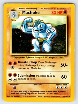 Machoke 34/102 1999 Base Set Unlimited Pokemon Card WOTC Vintage Uncommon - Mp - Image 1