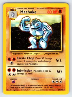 Machoke 34/102 1999 Base Set Unlimited Pokemon Card WOTC Vintage Uncommon - Lp - Image 1