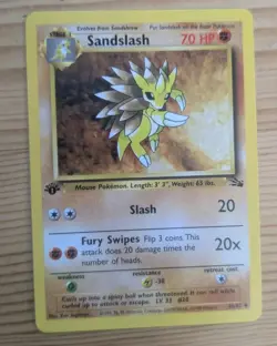 Sandslash Fossil 41/62 1st Edition Pokemon Card Ken Sugimori Art LP - Image 1