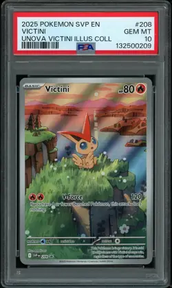 PSA 10 GEM MINT Victini 208 Promo Illustration Collection Pokemon Card - Image 1