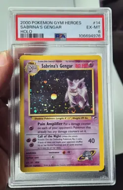 Pokemon Cards Sabrina's Gengar Holo 14/132 Gym Heroes 2000 PSA 6 - Foot swirl - Image 2