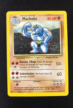 1999 Machoke 34/102 LP Vintage Uncommon Base Unlimited Pokemon Card TCG - Image 1