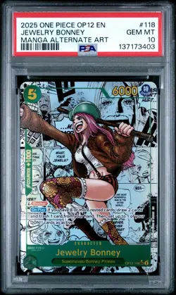 2025 ONE PIECE OP12 118 JEWELRY BONNEY MANGA LEGACY OF THE MASTER PSA 10 - Image 1