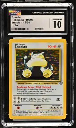 Pokemon Card CGC 10 Snorlax Holo Jungle 11/64 - Image 1