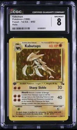 Kabutops 9/62 Pokemon TCG Fossil Unlimited Holo Rare CGC NM/Mint 8 - Image 1