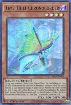 Time Thief Chronocorder - GFTP-EN063 - Ultra Rare - 1st Edition - Lightly Played - Image 1