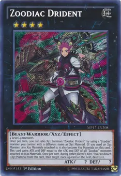 Yugioh! LP Zoodiac Drident - MP17-EN208 - Secret Rare - 1st Edition Lightly Play - Image 1