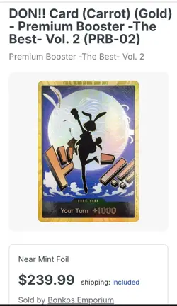 DON Card Carrot PRB-02 Carrot Gold Don THE BEST vol.2 One Piece From English - Image 2