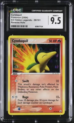 CGC 9.5 MINT+ Cyndaquil 2004 EX Hidden Legends 59/101 Reverse Holo Pokemon Card - Image 1