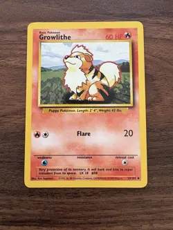 Pokemon TCG Growlithe Base Set 28/102 Regular Unlimited Uncommon Card NM - Image 1