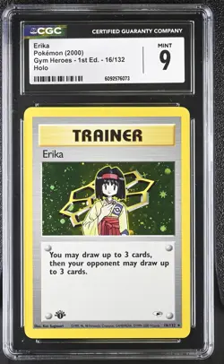 CGC 9 MINT Erika Gym Heroes 1st Edition 16/132 Holo Pokemon Card - Image 1