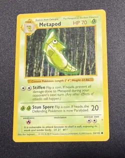 Shadowless Metapod 54/102 Base Set WOTC Pokemon TCG 1999 - Heavily Played - Image 1