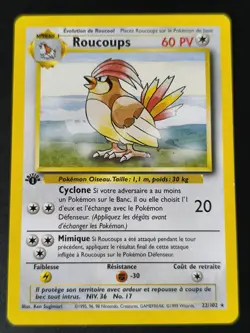 Roucoups 22/102 Rare Edition 1 Ed 1 Set De Base Wizards Carte Pokemon FR - Image 2