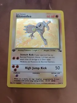 1999 Pokemon Hitmonlee Holo Rare 1st Edition Fossil 7/62 Vintage 1999 MP - Image 1