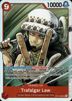 One Piece The Azure Sea's Seven Trafalgar Law Super Rare OP14-009 NM english - Image 1