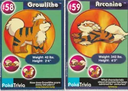 Growlithe Arcanine Evolution Set Pokemon Poketrivia Movie Cards Burger King 1999 - Image 1