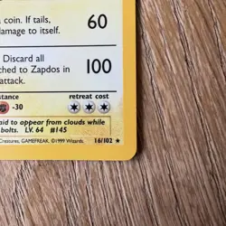 Pokemon TCG Zapdos Base Set Holo Unlimited Rare Card 16/102 LP - Image 5