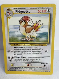 Pokemon TCG Pidgeotto Card 22/102 Base Set, Unlimited Rare, MP Condition - Image 1