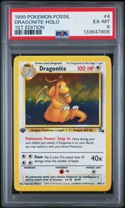1999 POKEMON FOSSIL 1ST ED #4 DRAGONITE-HOLO PSA 6 - Image 1