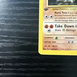 Brock’s Rhyhorn 1st Edition 22/132 Rare Gym Heroes WOTC Vintage Pokemon - Image 2