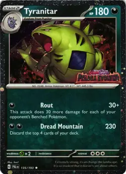 Pokemon TCG Tyranitar Scarlet & Violet Paldea Evolved Holo 135/193 Stamped NM - Image 1