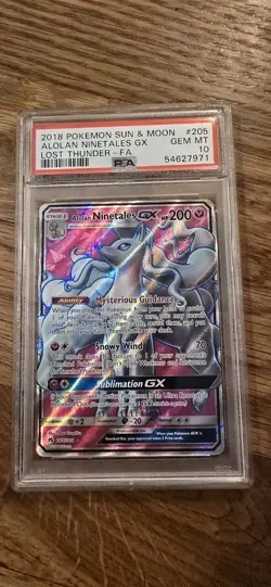 2018 Pokemon Sun & Moon Lost Thunder Alolan Ninetales Full Art 205/214 PSA 10 - Image 1