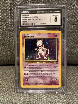 CGC 8 Mewtwo 2000 Base Set 2 10/130 Holo Pokemon Card HALFSWIRL - Image 1