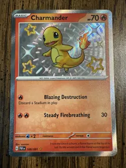 Pokemon TCG Charmander 109/091 Paldean Fates 2024 Shiny Rare Card - Image 1