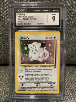 CGC 9 Clefairy 6/130 Holo SWIRL Base Set 2 Pokemon Card - Image 1