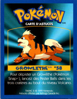 Canadian Kellogg’s Cereal Promo Game Tip Card #58 Growlithe LP - Image 1