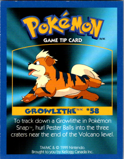 Canadian Kellogg’s Cereal Promo Game Tip Card #58 Growlithe LP - Image 2