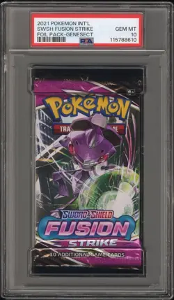 2021 Pokemon Fusion Strike GENESECT Booster Pack PSA 10 & REYNALDO LOPEZ Gold 9 - Image 1