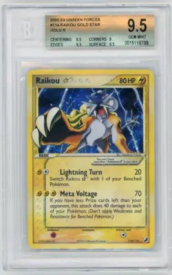 2005 Pokemon EX Unseen Forces Raikou 114/115 GOLD STAR Holo Rare BGS 9.5 - Image 1