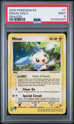Pokemon Minun EX Dragon Holo Rare #7 PSA 9 Mint - Image 1