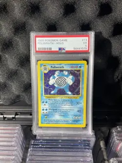 1999 Pokemon TCG Base Set Poliwrath Holographic Rare EX PSA 5 vintage - Image 1