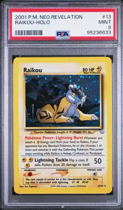 2001 Pokemon Neo Revelation Unlimited Raikou Holo Rare Card 1364 PSA 9 M G2U - Image 1