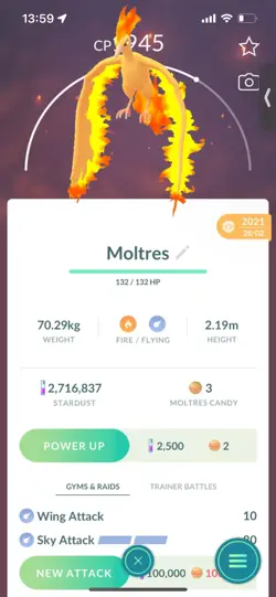 Pokemon Go Legendary Moltres ( Normal ) ( Reduced) - Image 1