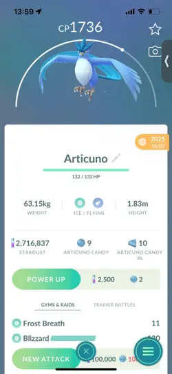 Pokemon Go Legendary Articuno ( Normal ) ( Reduced) - Image 1