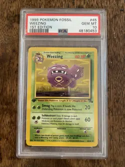 1999 Pokemon Fossil Weezing 45 1st Edition PSA 10 - Image 1