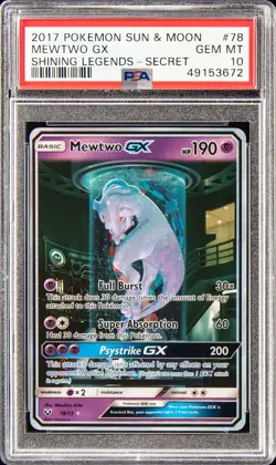 2017 POKEMON SUN & MOON SHINING LEGENDS SECRET #78 MEWTWO GX PSA 10 - Image 1
