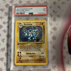 1999 Pokemon Game 1st Edition Holo Machamp #8 PSA 7 - Image 1
