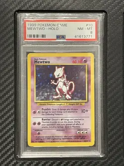 1999 PSA 8 Mewtwo #10 Holo Rare WOTC Pokemon Game Base Set Unlimited - Image 1