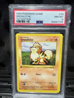 1999 POKEMON GAME Growlithe First Edition PSA 8 - NM/Mint! - Image 1