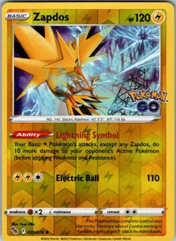 Zapdos Reverse Holo Holo Rare Pokemon GO 029/078 MP - Image 1