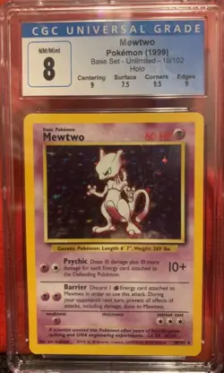 Pokemon Mewtwo Base Set 1999 Unlimited Holo Rare 10/102 CGC 8 (PSA 9U) SUBGRADES - Image 1