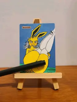 Hand Painted Altered Mtg Mountain Card Anime Girl Jolteon - Image 1