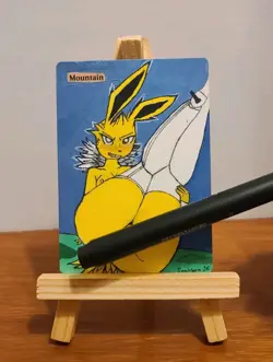 Hand Painted Altered Mtg Mountain Card Anime Girl Jolteon - Image 2