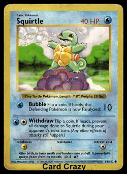 Squirtle 063/102 Common - Base Set (Shadowless) Pokemon Card - Image 1