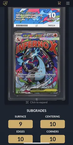 ACE 10 Mega Charizard X EX Mega Dream 223/193 Japanese Pokemon Graded Card TGC - Image 4